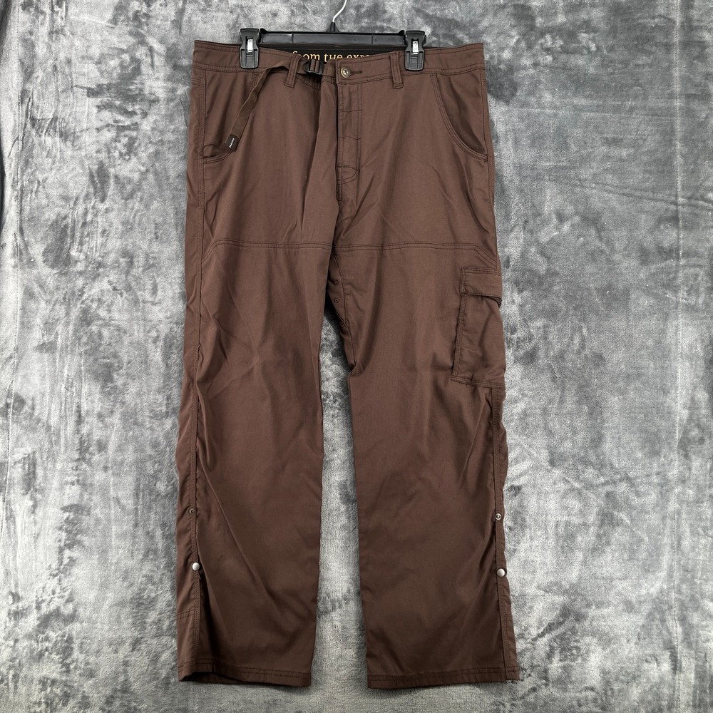 Prana Stretch Zion Pants Mens 38x30 Brown Belted Cargo Hiking Straight Stretch
